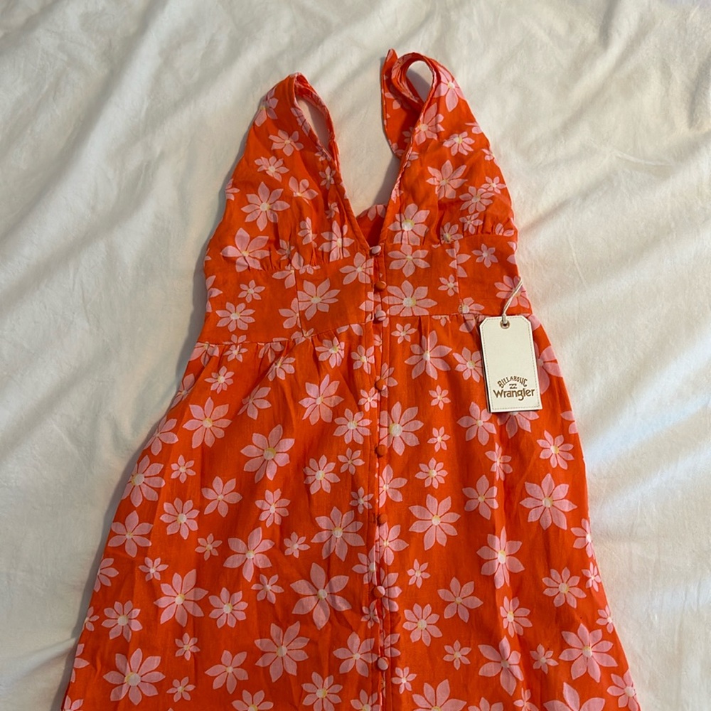 Billabong Orange Floral Sundress with Pink Flowers